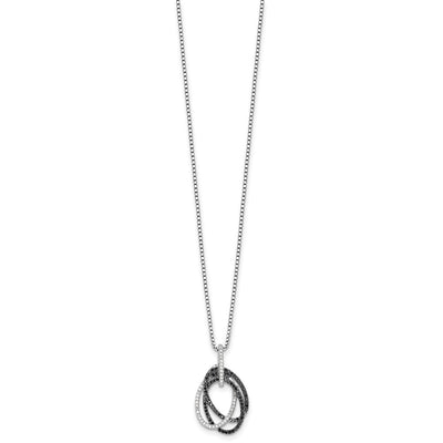 White Night Sterling Silver Rhodium-plated Black and White Diamond Triple Oval Necklace with Extender