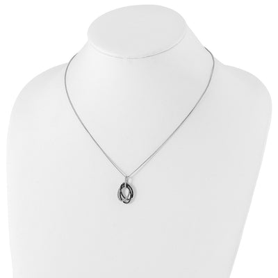 White Night Sterling Silver Rhodium-plated Black and White Diamond Triple Oval Necklace with Extender
