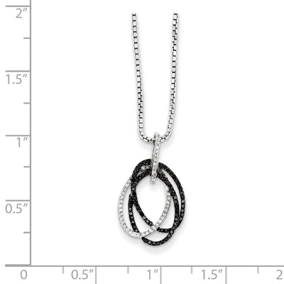 White Night Sterling Silver Rhodium-plated Black and White Diamond Triple Oval Necklace with Extender