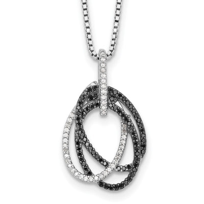White Night Sterling Silver Rhodium-plated Black and White Diamond Triple Oval Necklace with Extender
