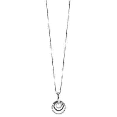 White Night Sterling Silver Rhodium-plated Black Diamond Circle Necklace with Extender