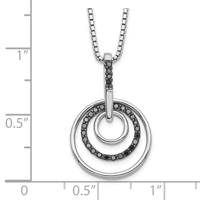 White Night Sterling Silver Rhodium-plated Black Diamond Circle Necklace with Extender