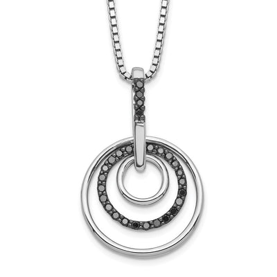 White Night Sterling Silver Rhodium-plated Black Diamond Circle Necklace with Extender