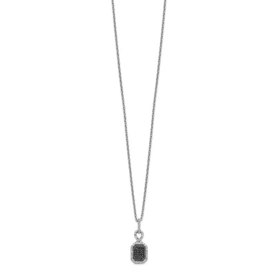 White Night Sterling Silver Rhodium-plated Black and White Diamond Rectangle Pendant Necklace with Extender