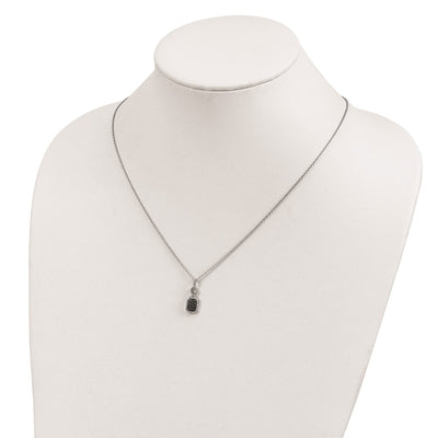 White Night Sterling Silver Rhodium-plated Black and White Diamond Rectangle Pendant Necklace with Extender