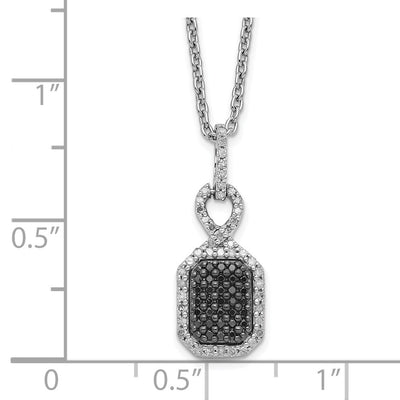 White Night Sterling Silver Rhodium-plated Black and White Diamond Rectangle Pendant Necklace with Extender