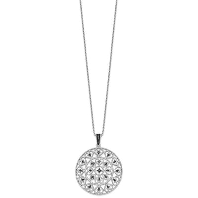 White Night Sterling Silver Rhodium-plated Black Diamond Circle Pendant Necklace with Extender