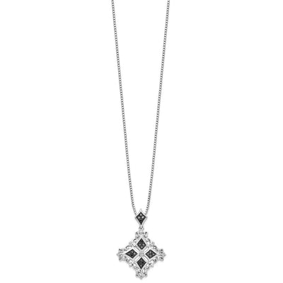 White Night Sterling Silver Rhodium-plated Black and White Diamond Necklace with Extender, 18 x 23mm
