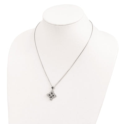 White Night Sterling Silver Rhodium-plated Black and White Diamond Necklace with Extender, 18 x 23mm