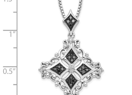 White Night Sterling Silver Rhodium-plated Black and White Diamond Necklace with Extender (Style QP3835)