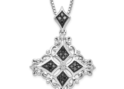 White Night Sterling Silver Rhodium-plated Black and White Diamond Necklace with Extender (Style QP3835)