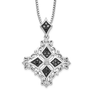 White Night Sterling Silver Rhodium-plated Black and White Diamond Necklace with Extender (Style QP3835)
