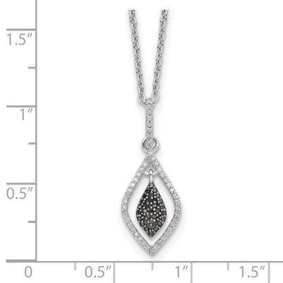 White Night Sterling Silver Rhodium-plated Black and White Diamond Necklace with Extender, 18 x 10.5mm