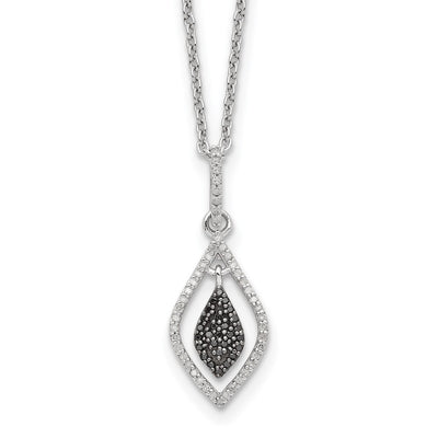 White Night Sterling Silver Rhodium-plated Black and White Diamond Necklace with Extender, 18 x 10.5mm