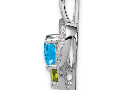 Sterling Silver Rhodium-plated Blue Topaz Peridot Diamond Pendant (Style QP3857)
