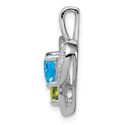 Sterling Silver Rhodium-plated Blue Topaz Peridot Diamond Pendant, 20 x 15mm