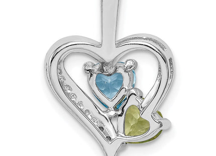Sterling Silver Rhodium-plated Blue Topaz Peridot Diamond Pendant (Style QP3857)