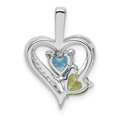 Sterling Silver Rhodium-plated Blue Topaz Peridot Diamond Pendant, 20 x 15mm
