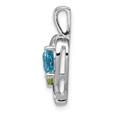 Sterling Silver Rhodium-plated Blue Topaz Peridot Diamond Pendant, 22 x 14mm
