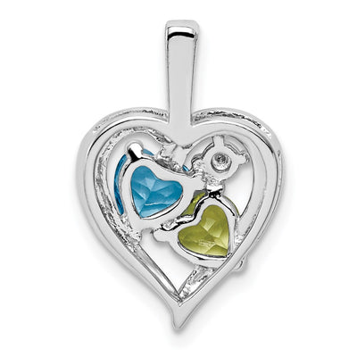 Sterling Silver Rhodium-plated Blue Topaz Peridot Diamond Pendant, 22 x 14mm