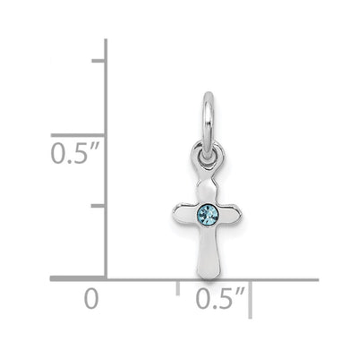 Sterling Silver RH-pltd Child's Mar Lt Blue Preciosca Crystal Cross Pendan