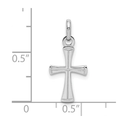 Sterling Silver RH Plated Child's Polished Cross Pendant, 21.57 x 9.68mm