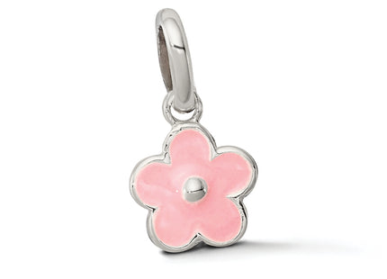 Sterling Silver Polished Pink Enameled Flower Children's Pendant
