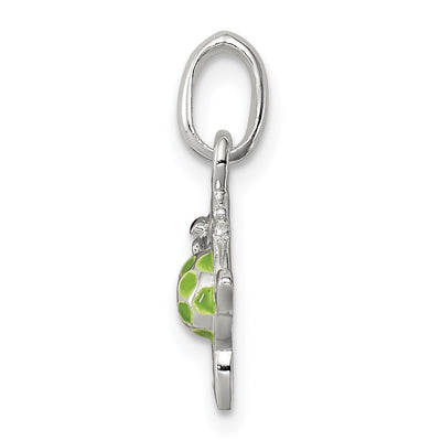 Sterling Silver Polished Multi-color Enameled Sea Turtle Children's Pendant