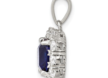 Sterling Silver Rhodium-plated CZ and Blue Glass Pendant (Style QP4193)