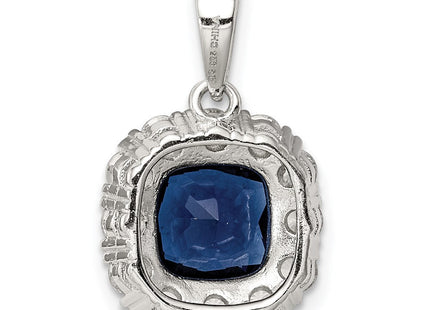 Sterling Silver Rhodium-plated CZ and Blue Glass Pendant (Style QP4193)