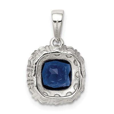Sterling Silver Rhodium-plated CZ and Blue Glass Pendant, 20.66 x 12.87mm