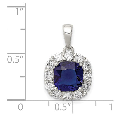 Sterling Silver Rhodium-plated CZ and Blue Glass Pendant, 20.66 x 12.87mm