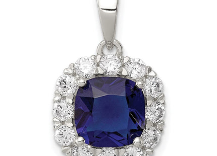 Sterling Silver Rhodium-plated CZ and Blue Glass Pendant (Style QP4193)