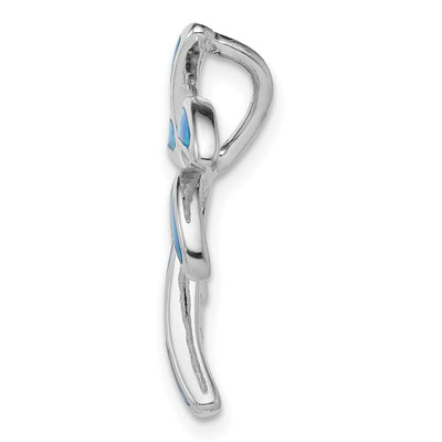 Sterling Silver Rhodium-plated Created Blue Opal Palm Tree Slide