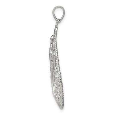 Sterling Silver Polished Filigree Diamond-cut Teardrop Pendant