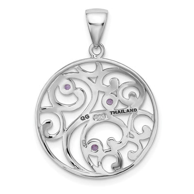 Sterling Silver Rhodium-plated w/Amethyst Pendant