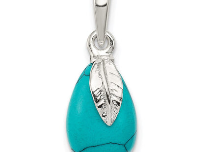 Sterling Silver Polished Lab Created Turquoise Pendant (Style QP4422)