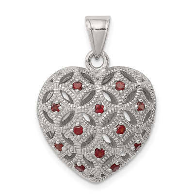 Sterling silver garnet heart pendant