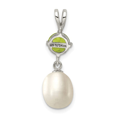 Sterling Silver Rhodium-plated White Teardrop Freshwater Cultured Pearl and .90PE Peridot Pendant