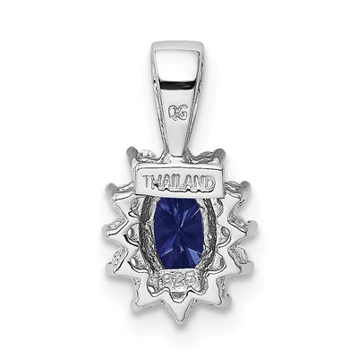 Sterling Silver Rhodium-plated CZ/Lab Cr Sapphire Pendant