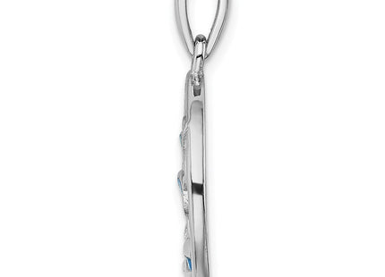 Sterling Silver Rhodium-plated Blue Created Opal Dolphins Pendant