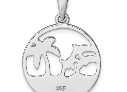 Sterling Silver Rhodium-plated Blue Created Opal Dolphins Pendant