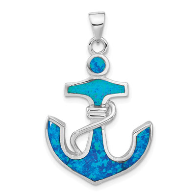 Sterling silver opal anchor pendant