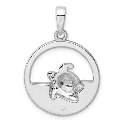 Sterling Silver Rhodium-plated Polished Blue Inlay Created Opal Turtle Pendant, 32.9 x 22.3mm
