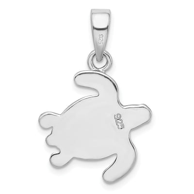 Sterling Silver Rhodium-plated Polished Green Inlay Created Opal Turtle Pendant