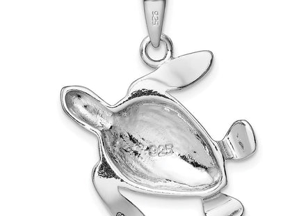 Sterling Silver Rhodium-plated Polished Blue Inlay Created Opal Turtle Pendant (Style QP4873)