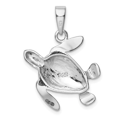 Sterling Silver Rhodium-plated Polished Blue Inlay Created Opal Turtle Pendant, 30.1 x 25.2mm