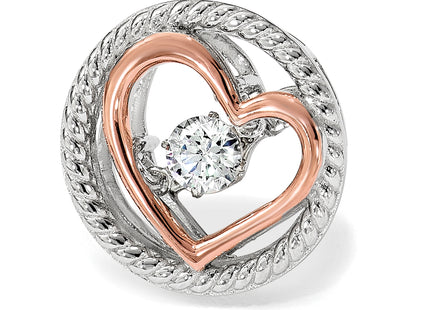 Sterling Silver Platium-plated Rose-tone Vibrant CZ Heart Chain Slide