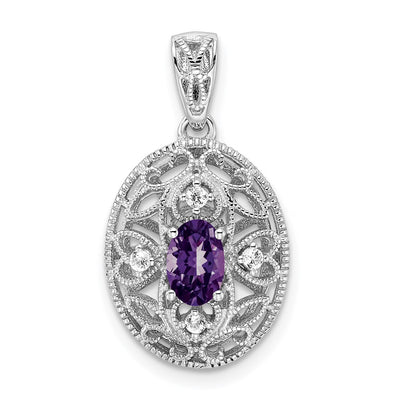 Sterling silver amethyst oval pendant
