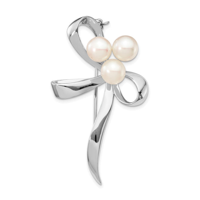 Sterling silver pearl bow brooch